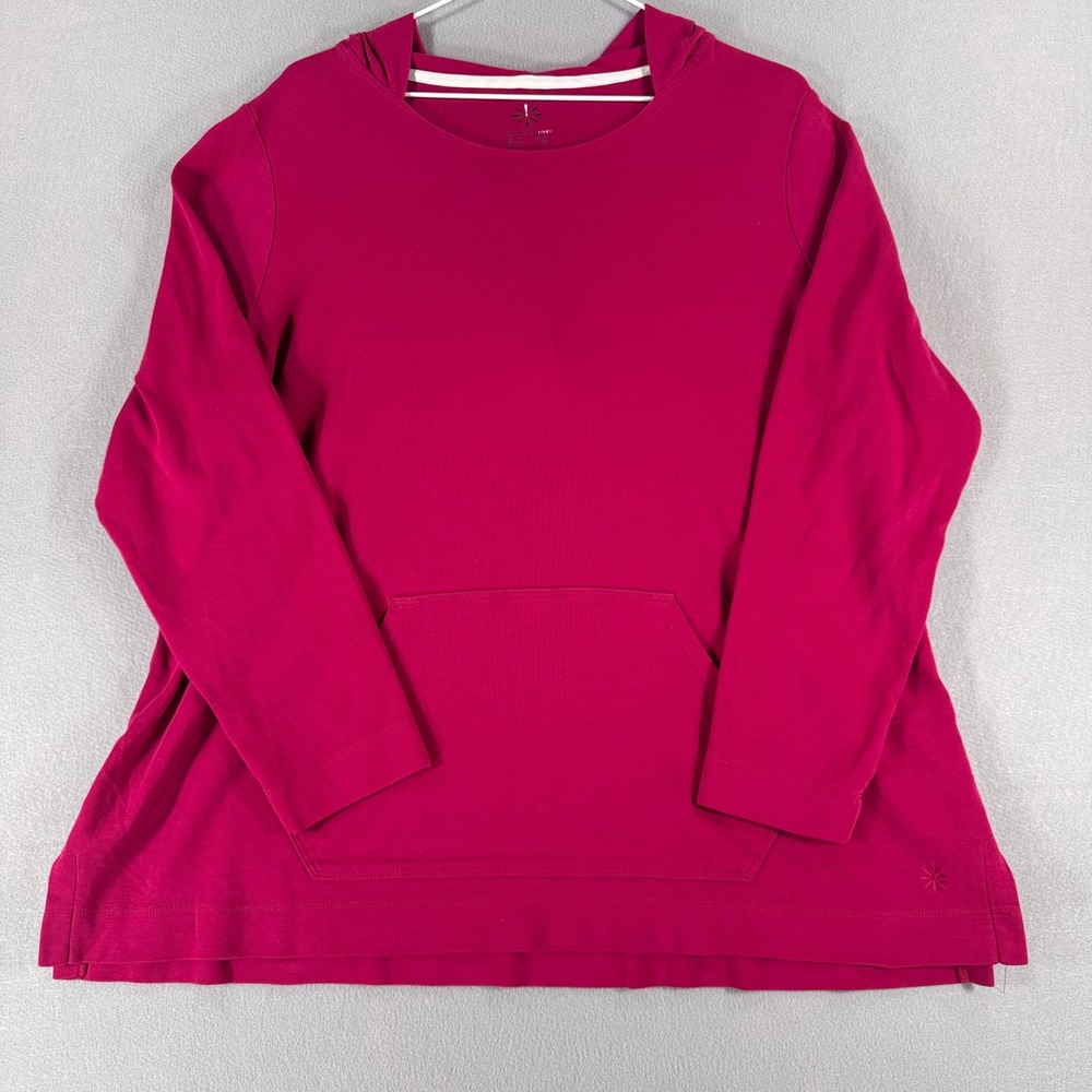 Isaac Mizrahi Live Essentials Pink Berry Hoodie Long Sleeve Kangaroo Pocket 1X